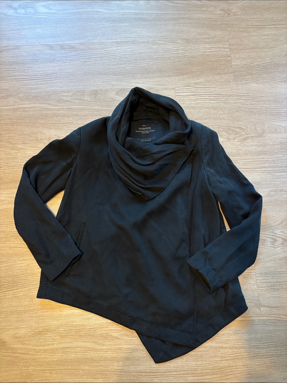 All Saints Women’s US 2 Aiko Monument Asymmetrical Drape Jacket Mixed Media Goth